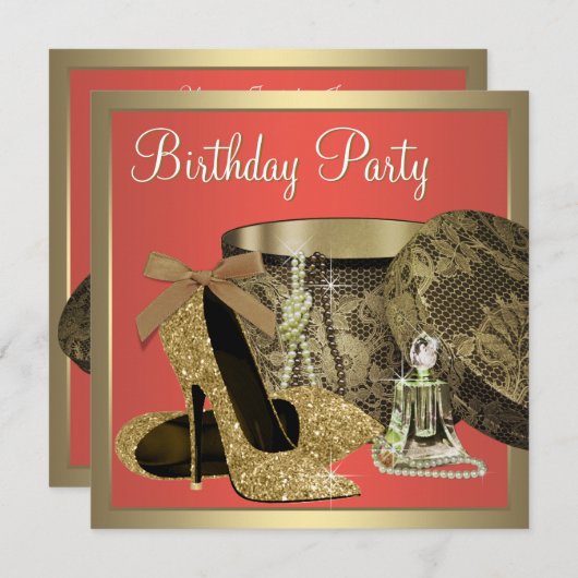 Elegant gouden en koraal guave verjaardagsfeest kaart (Voorkant / Achterkant)