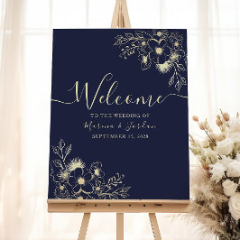 Elegant gouden en marineblauw huwelijks welkomstbo poster