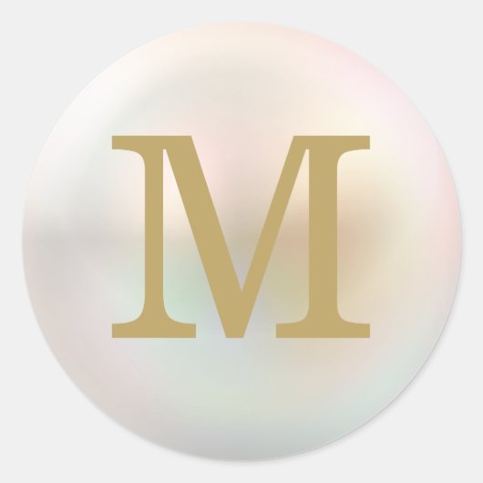Elegant Gouden en Parel Monogram Ronde Sticker (Voorkant)