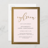Elegant gouden en pastelroze 18e verjaardagsfeestj uitnodiging briefkaart (Voorkant / Achterkant)