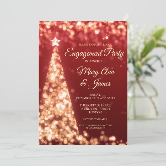 Elegant gouden en rode kerstverlovingsfeest kaart (Staand voorkant)