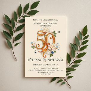Elegant gouden en witte 50ste bruiloft Jubileum Kaart