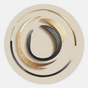 Elegant Gouden en Zwarte Abstract Design Ronde Sticker