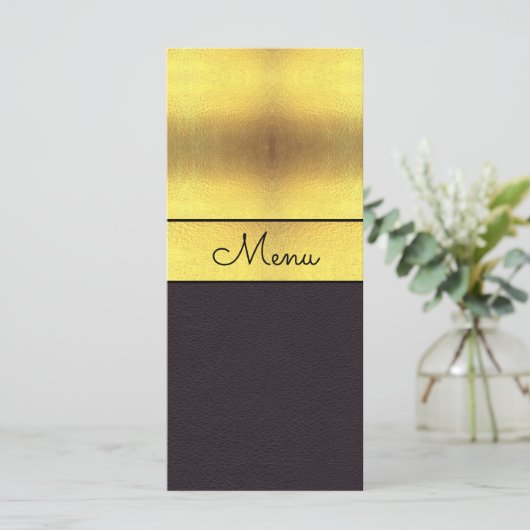 Elegant gouden en zwarte bruiloft menu (Staand voorkant)