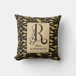 Elegant Gouden en Zwarte Scroll Typografie Monogra Kussen
