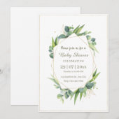 Elegant gouden eucalyptus Baby shower uitnodiging (Voorkant / Achterkant)