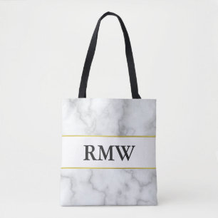Elegant gouden faux wit marmeren Initialen Monogra Tote Bag