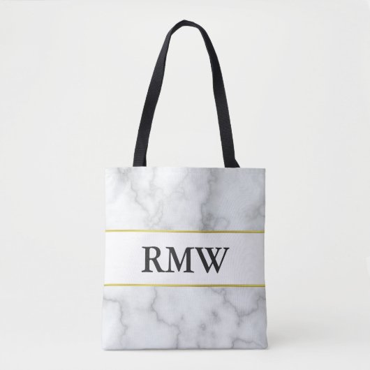 Elegant gouden faux wit marmeren Initialen Monogra Tote Bag (Voorkant)