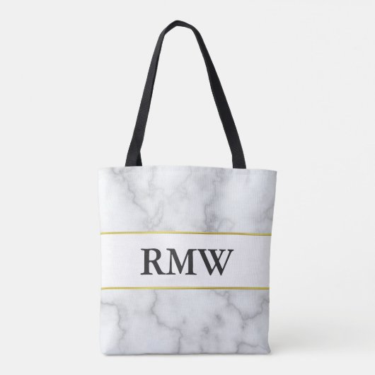 Elegant gouden faux wit marmeren Initialen Monogra Tote Bag (Achterkant)