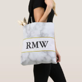 Elegant gouden faux wit marmeren Initialen Monogra Tote Bag (Dichtbij)