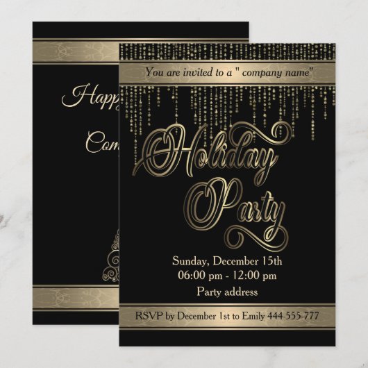 Elegant gouden feestdag kaart (Voorkant / Achterkant)