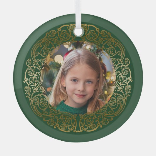 Elegant  gouden filigraan Lijst foto Glas Ornament (Voorkant)