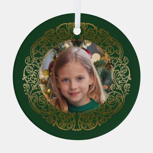 Elegant  gouden filigraan Lijst foto Glas Ornament (Achterkant)