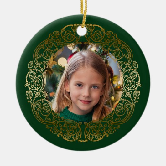 Elegant  gouden filigraan Lijst foto Keramisch Ornament (Voorkant)