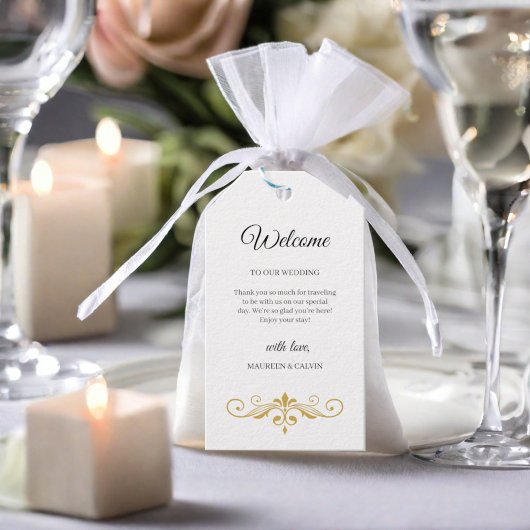 Elegant gouden filigraan op wit, cadeau Label Cadeaulabel