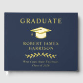 Elegant Gouden Folie Blauw Graduation Party Gastenboek (Voorkant)