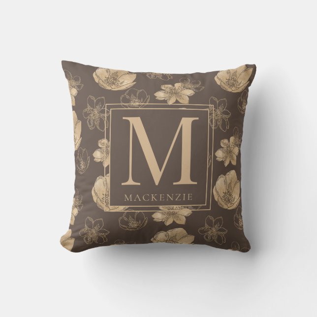 Elegant gouden folie bloemmotief monogram kussen (Voorkant)