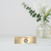 Elegant Gouden Folie Borstel Slag Cupcake Cherry Mini Visitekaartje (Staand voorkant)