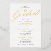 Elegant gouden folie classic script foto afstudere folie uitnodiging (Voorkant)