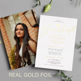 Elegant gouden folie classic script foto afstudere folie uitnodiging