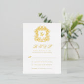 Elegant Gouden Folie Crest Monogram Bruiloft RSVP  Folie Uitnodiging Briefkaart (Staand Voorkant)