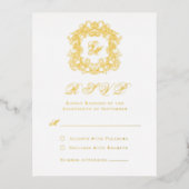 Elegant Gouden Folie Crest Monogram Bruiloft RSVP Folie Uitnodiging Briefkaart (Voorkant)