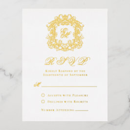 Elegant Gouden Folie Crest Monogram Bruiloft RSVP  Folie Uitnodiging Briefkaart