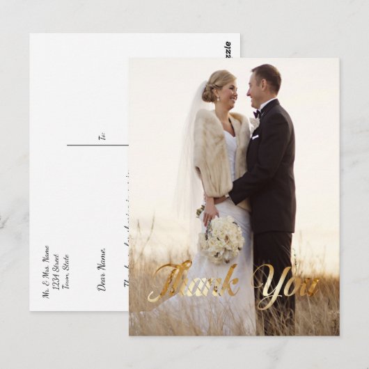 Elegant, Gouden folie, Dank u, Aangepaste foto Briefkaart (Voorkant / Achterkant)