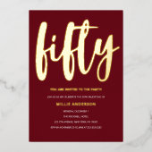 Elegant Gouden Folie en Dieprood 50ste Verjaardags Folie Uitnodiging (Voorkant)