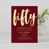 Elegant Gouden Folie en Dieprood 50ste Verjaardags Folie Uitnodiging (Staand Voorkant)