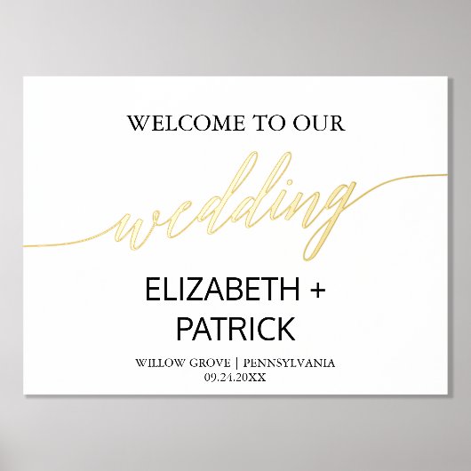 Elegant Gouden Folie en Zwart Bruiloft Welkom Folie Afdrukken (Voorkant)