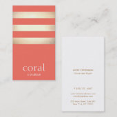 Elegant Gouden Folie Gestreepte Moderne Koraal Pea Visitekaartje (Voorkant / Achterkant)
