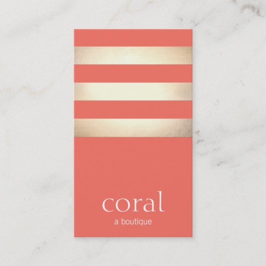 Elegant Gouden Folie Gestreepte Moderne Koraal Pea Visitekaartje (Voorkant)