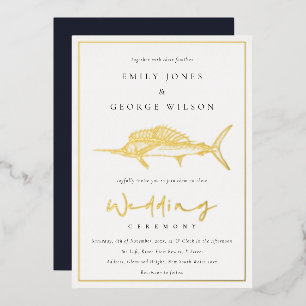 Elegant Gouden Folie Marine Vis Bruiloft Uitnodiging