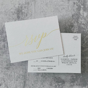 Elegant Gouden Folie Menu Keuze RSVP Briefkaart