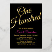 Elegant Gouden Folie Roze Zwart 100ste Verjaardags Folie Uitnodiging (Voorkant)