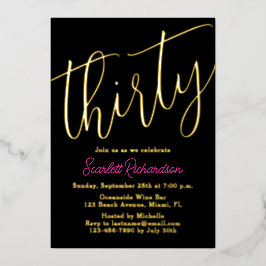 Elegant Gouden Folie Roze Zwart 30ste Verjaardagsf Folie Uitnodiging