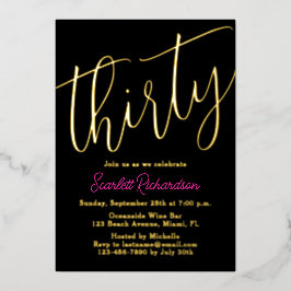 Elegant Gouden Folie Roze Zwart 30ste Verjaardagsf Uitnodiging