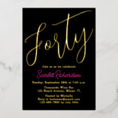 Elegant Gouden Folie Roze Zwart 40ste Verjaardagsf Folie Uitnodiging (Voorkant)