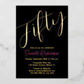 Elegant Gouden Folie Roze Zwart 50ste Verjaardagsf Folie Uitnodiging (Voorkant)