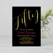 Elegant Gouden Folie Roze Zwart 50ste Verjaardagsf Folie Uitnodiging (Staand Voorkant)