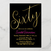 Elegant Gouden Folie Roze Zwart 60ste Verjaardagsf Folie Uitnodiging (Voorkant)