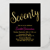 Elegant Gouden Folie Roze Zwart 70ste Verjaardagsf Folie Uitnodiging (Voorkant)