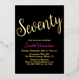 Elegant Gouden Folie Roze Zwart 70ste Verjaardagsf Folie Uitnodiging