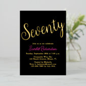 Elegant Gouden Folie Roze Zwart 70ste Verjaardagsf Folie Uitnodiging (Staand Voorkant)
