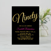 Elegant Gouden Folie Roze Zwart 90ste Verjaardagsf Folie Uitnodiging (Staand Voorkant)