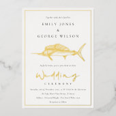 Elegant Gouden Folie Sage Groene Marline Vis Bruil Folie Uitnodiging (Voorkant)