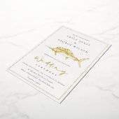 Elegant Gouden Folie Sage Groene Marline Vis Bruil Uitnodiging (Gedraaid)