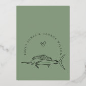 Elegant Gouden Folie Sage Groene Marline Vis Bruil Uitnodiging (Achterkant)