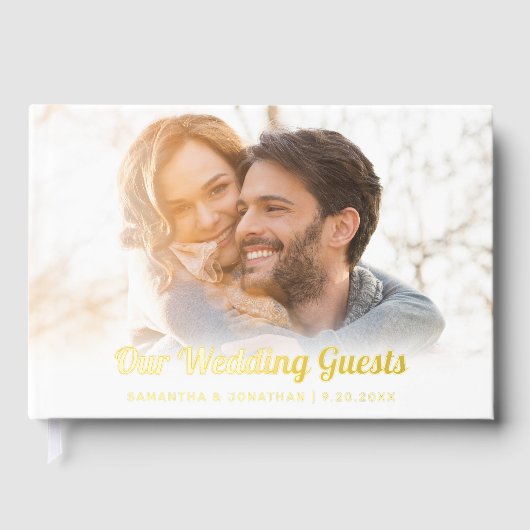 Elegant Gouden Folie Script Foto Bruiloft Gastenboek (Voorkant)